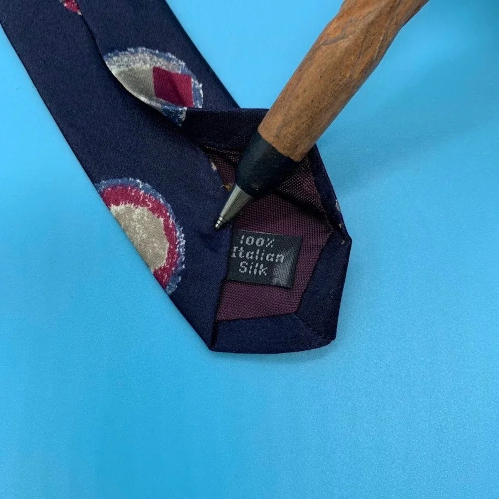 Vintage Halston III Blue Geometric Italian Silk Artsy Men's Classic Neck Tie